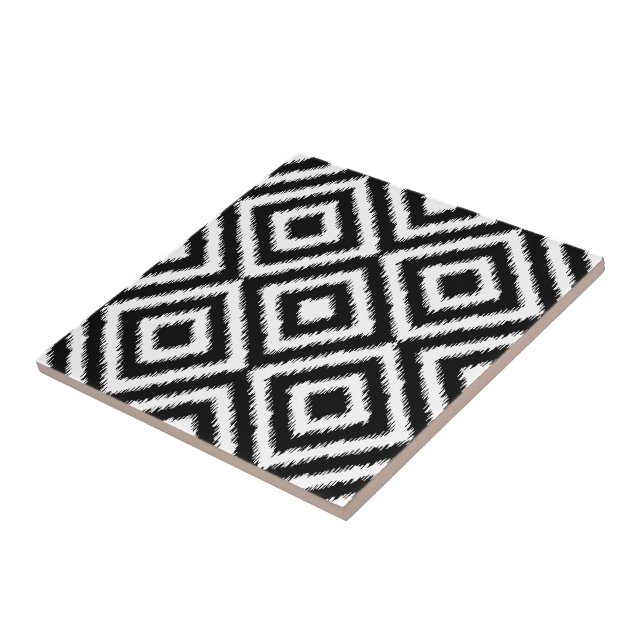 Black White Diamond Shaped Square Mosaic Pattern Ceramic Tile (Side)