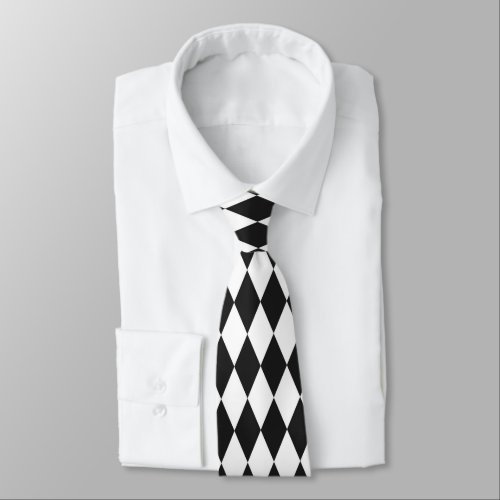 Black  White Diamond Shapes Retro Neck Tie