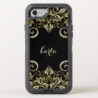 Black & White Diamonds Glitter Floral Swirl