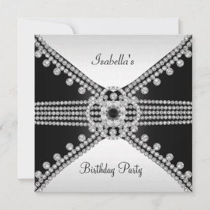 Black White Diamonds Jewels Birthday Party Invitation