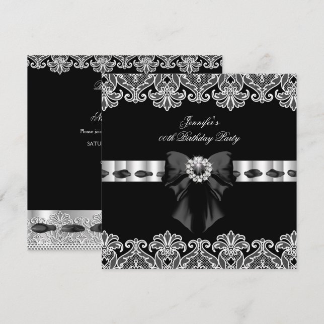 Black White Diamonds Lace Birthday Party 2 Invitation (Front/Back)