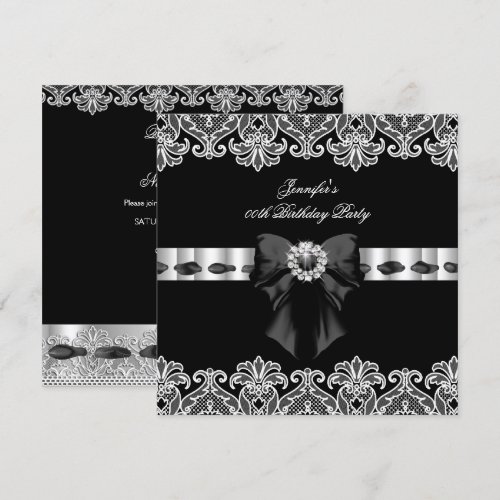 Black White Diamonds Lace Birthday Party 2 Invite