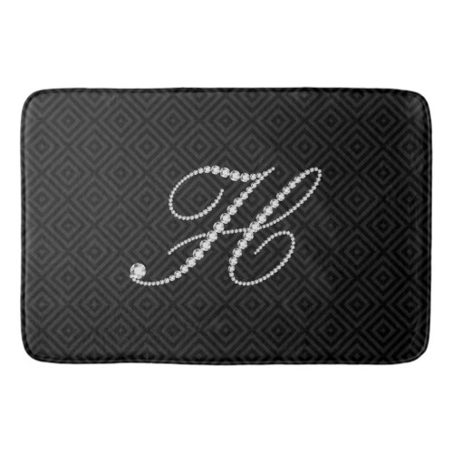 Black  White Diamonds Letter H Monogram Bath Mat