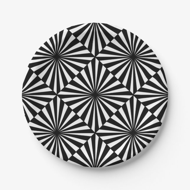 Black White Diamonds Optical Illusion Pattern Paper Plates (Front)