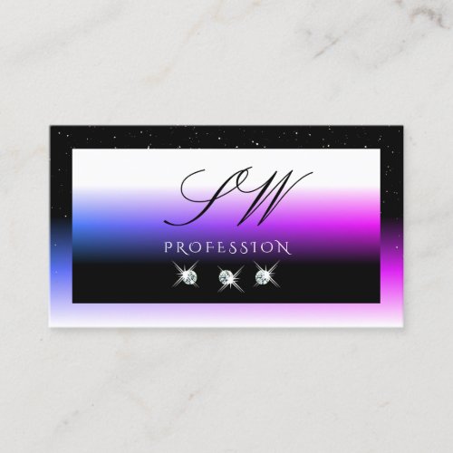 Black White Diamonds Pink Purple Gradient Initials Business Card