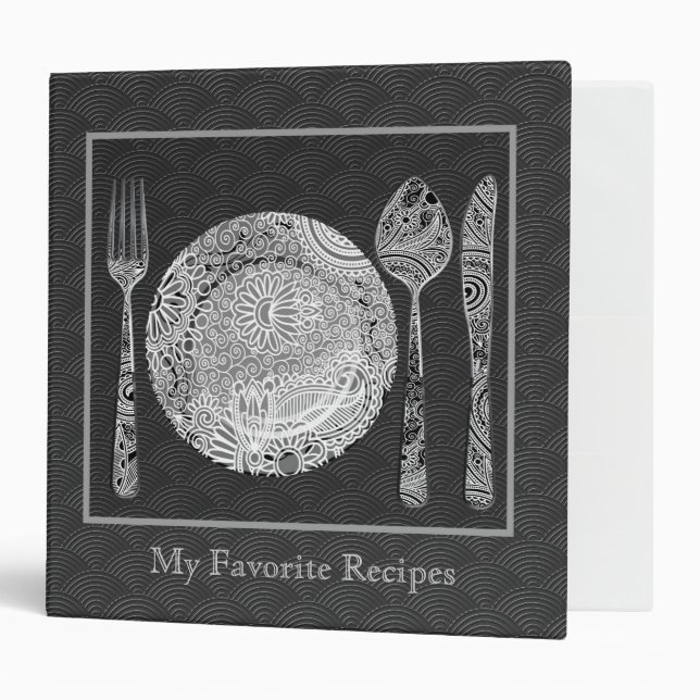 Black & White Dinner Table Setup 3 Ring Binder (Front/Inside)