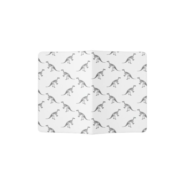Black & White Dinosaur Skeletons Dinosaur Bones Passport Holder (Opened)