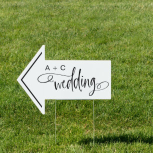 Black White Directional Arrow Wedding Yard Sign