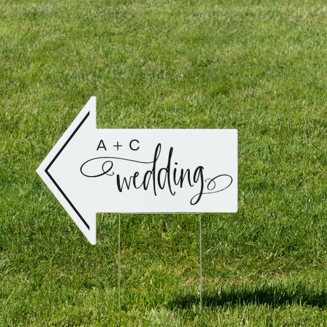 Black White Directional Arrow Wedding Yard Sign (Insitu)