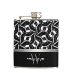 Black White Disc Pattern Groomsmen Gift Hip Fla Hip Flask