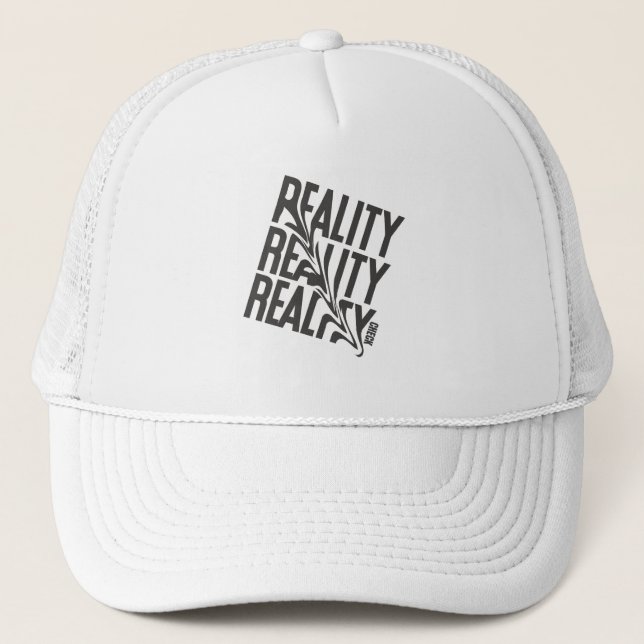 Black & White Distorted Reality Typography  Trucker Hat (Front)