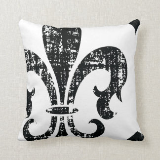 Black white distressed fleurdelis pillow