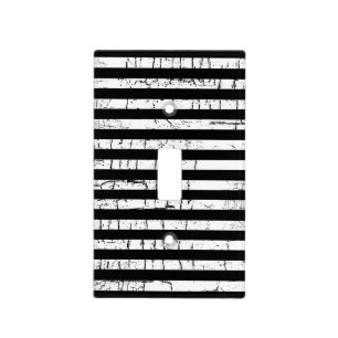 black white distressed stripy light switch cover