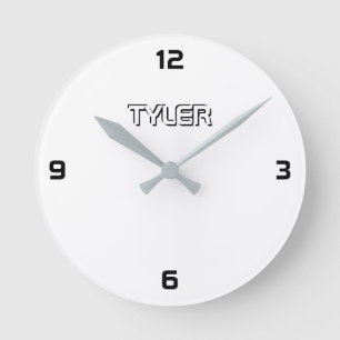 Black & White, DIY Name in White & Black Outline Round Clock