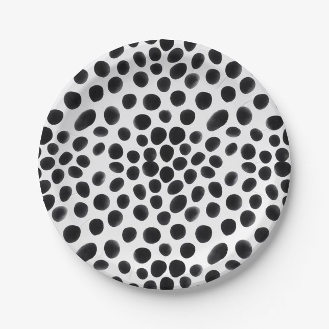 Black & White Dog Dalmatian Animal Print Dots   Paper Plates (Front)