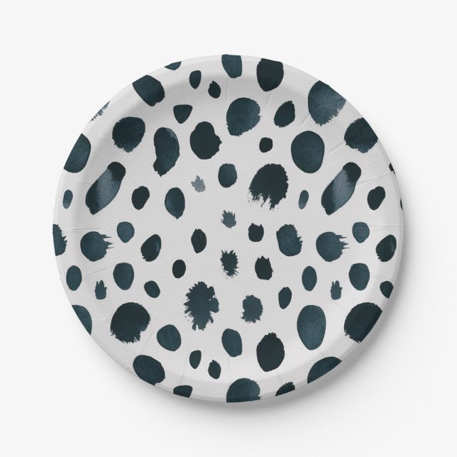 Black & White Dog Dalmatian Animal Print Dots Paper Plates (Front)