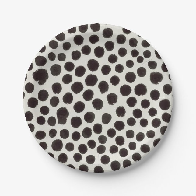 Black & White Dog Dalmatian Animal Print Dots Paper Plates (Front)