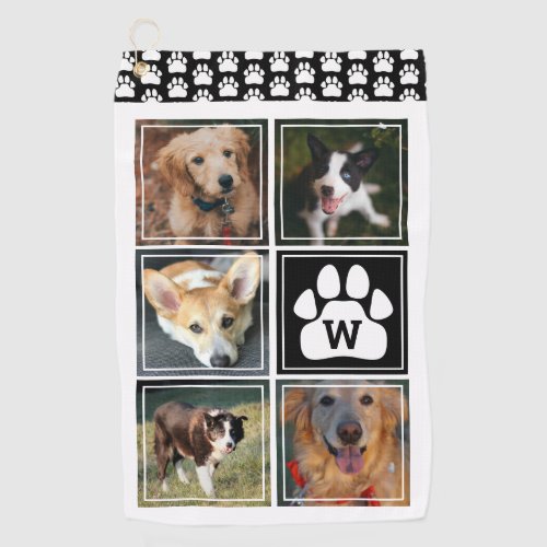 Black White Dog Paw Pet Photo Collage Golf Towel