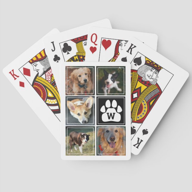 Black White Dog Paw Pet Photo Collage Poker Cards (Back)