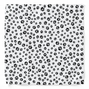 Black White Dog Pawprints Bandana