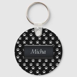 Black & White Dog Paws Monogram Keychain