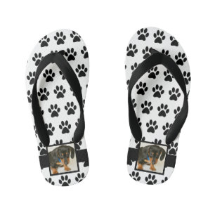 Black White Dog Pet Lover Photo Collage Pawprint Kid's Flip Flops