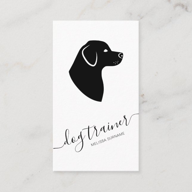 Black & White Dog Silhouette Modern Dog Trainer Business Card (Front)