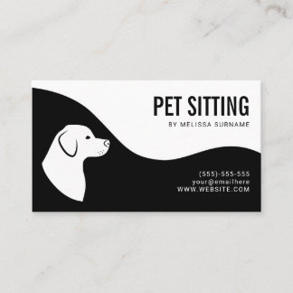 Black &amp; White Dog Silhouette Pet Sitting Service Business Card