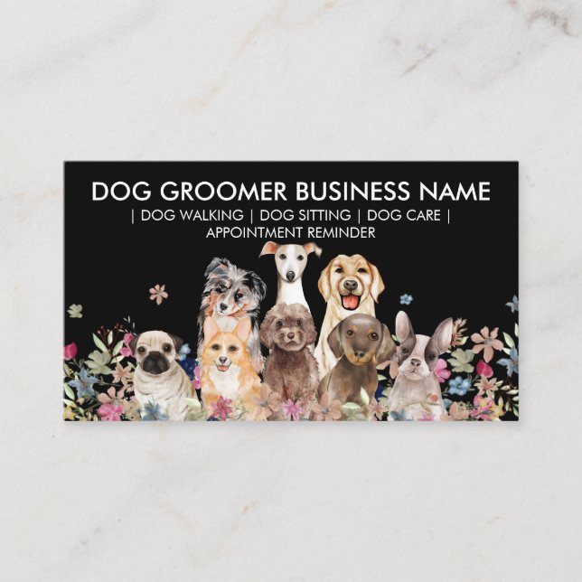 Black White Dog Walker Appointment Business Card (Front)