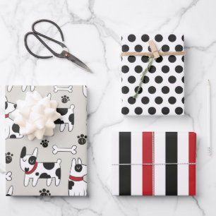 Black White Dog Wrapping Paper Set