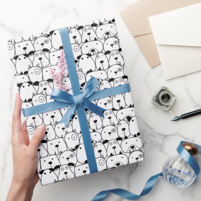 Black & White Dogs Pile Wrapping Paper (Gifting)