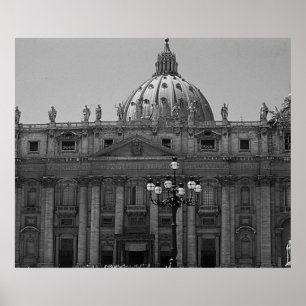 Black White Dome of St Peters Basilica Rome Poster