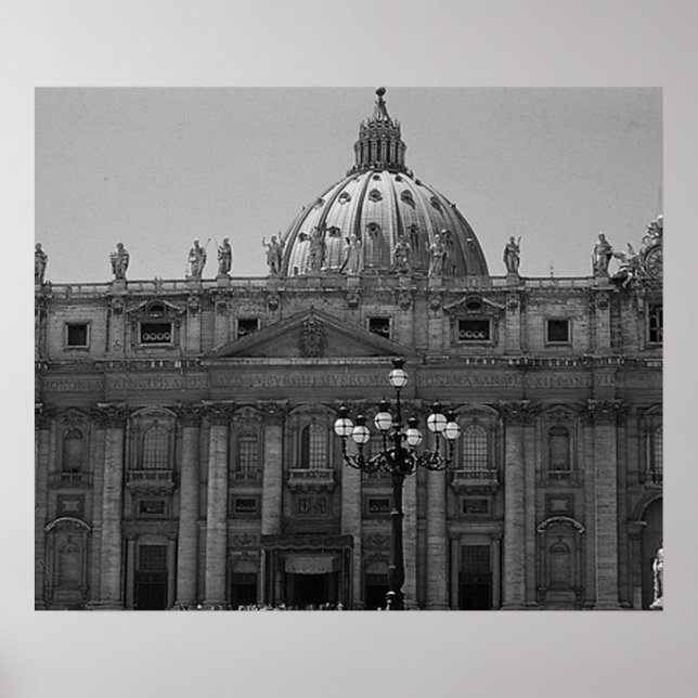 Black White Dome of St Peters Basilica Rome Poster (Front)