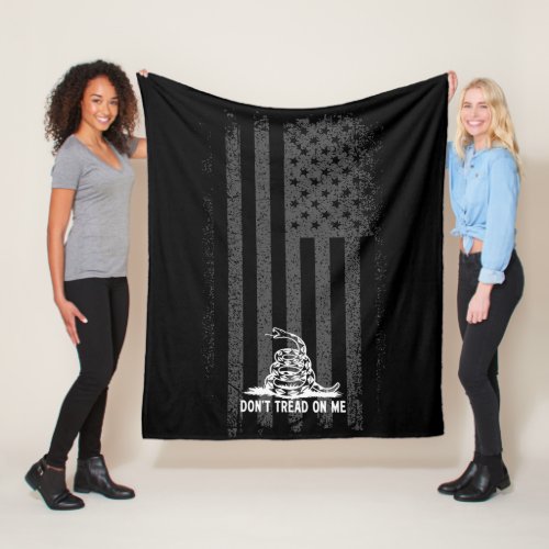 Black  White Dont Tread On Me American Flag Fleece Blanket