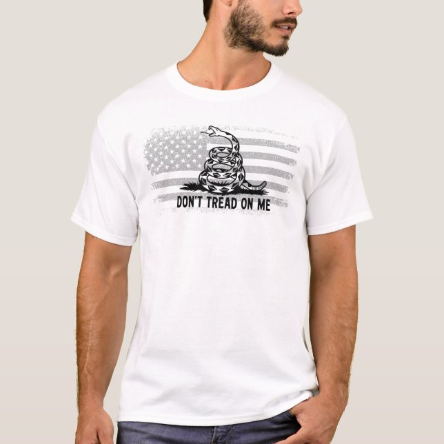 Black & White Don't Tread On Me American Flag T-Shirt (Front)