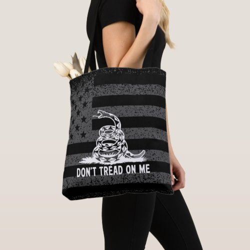 Black  White Dont Tread On Me American Flag Tote Bag