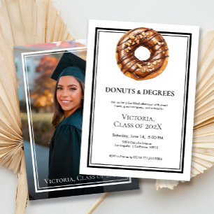 Black & White Donuts and Degree Photo Graduation  Invitation