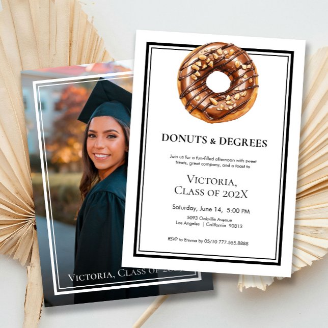 Black & White Donuts and Degree Photo Graduation  Invitation (Creator Uploaded)