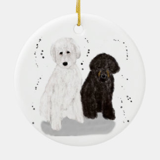 Black & White Doodle Dogs Ceramic Ornament