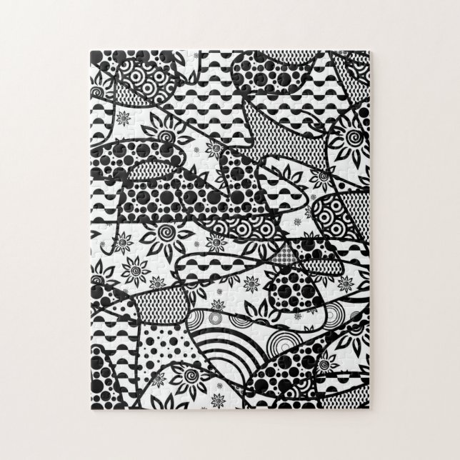 Black & White Doodle Pattern Patchwork 03 Jigsaw Puzzle (Vertical)