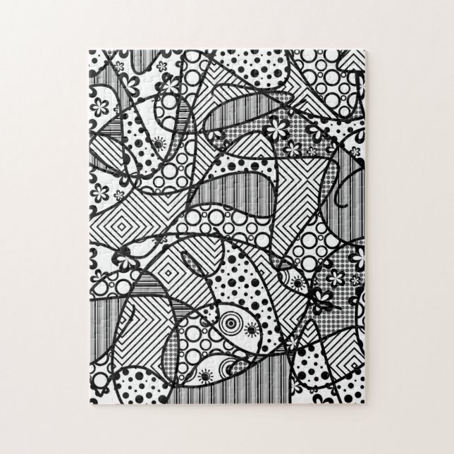 Black & White Doodle Pattern Patchwork 04 Jigsaw Puzzle (Vertical)