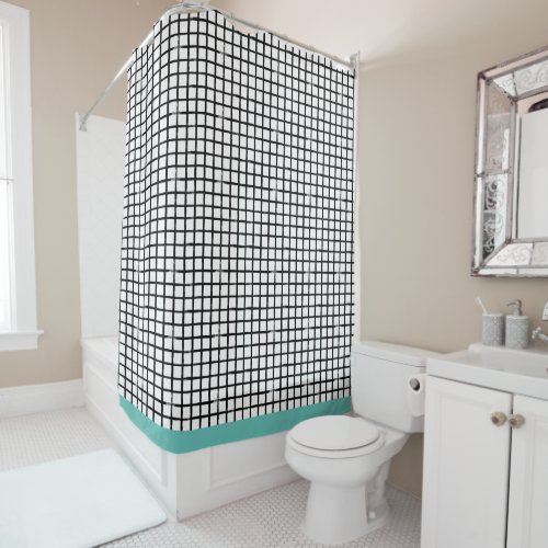 Black  White Doodle Plaid Pattern Shower Curtain