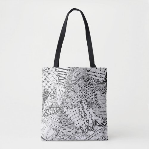 Black  White Doodle Tangled Original Drawing Tote Bag