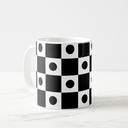 Black White Dot Circle Square Checkerboard Pattern Coffee Mug