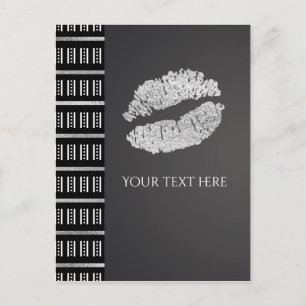 Black White Dot & Faux Silver Shimmer Lips Event Postcard