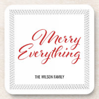 Black White Dots Border Merry Everything Beverage Coaster