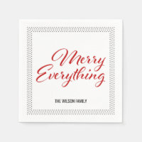 Black White Dots Border Merry Everything Napkin
