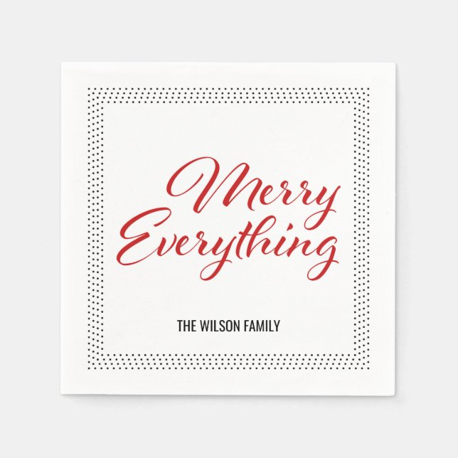 Black White Dots Border Merry Everything Napkins (Front)