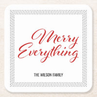 Black White Dots Border Merry Everything Square Paper Coaster