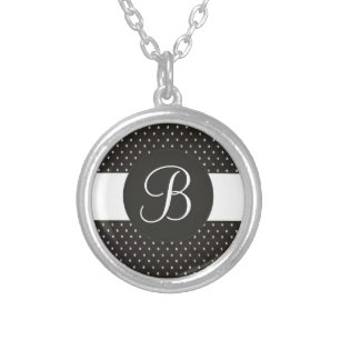 Black white dots custom monogram necklace